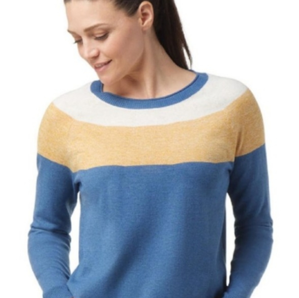 Smartwool Women Edgewood Color block Sweater Blue Heather Small NWT - Picture 2 of 9